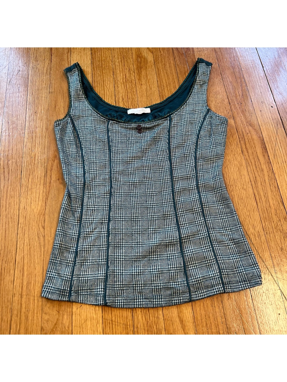 Vintage Y2K plaid Charlotte Russe top with button and lace details